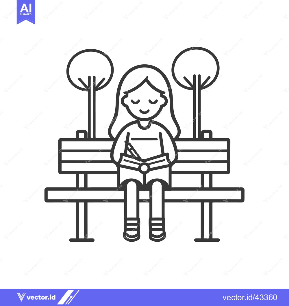 Premium Vector dari Girl Sitting on a Bench Reading a Book in a Park