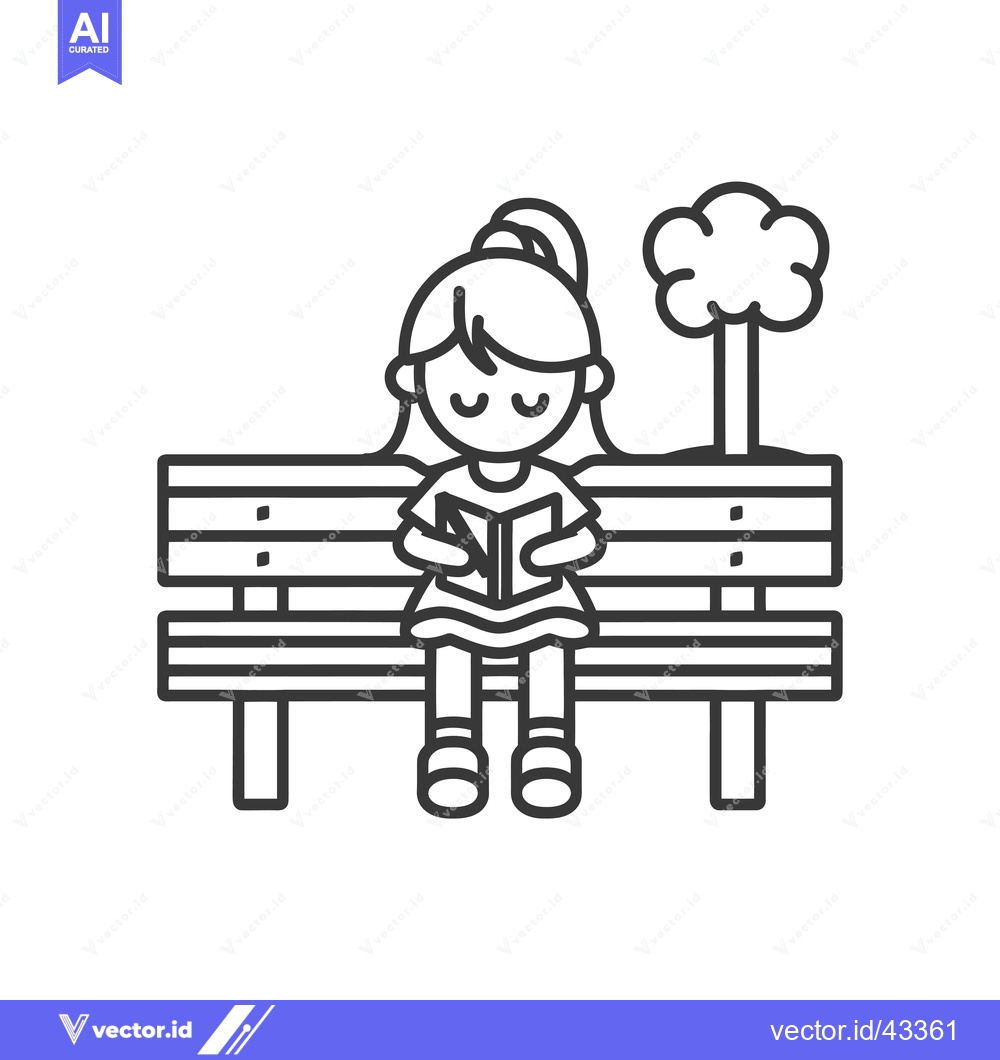 Premium Vector dari Girl Sitting on a Bench Reading a Book in a Park