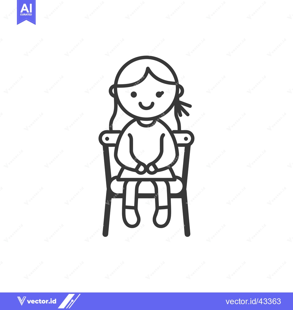 Premium Vector of Girl Sitting on a Chair with a Smiling Expression
