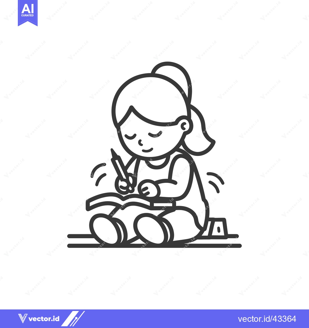 Premium Vector of Girl Sitting on the Floor and Writing in a Notebook