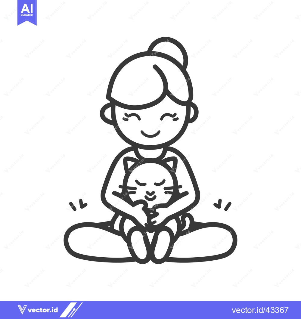 Premium Vector of Girl Sitting with a Cat in her Lap