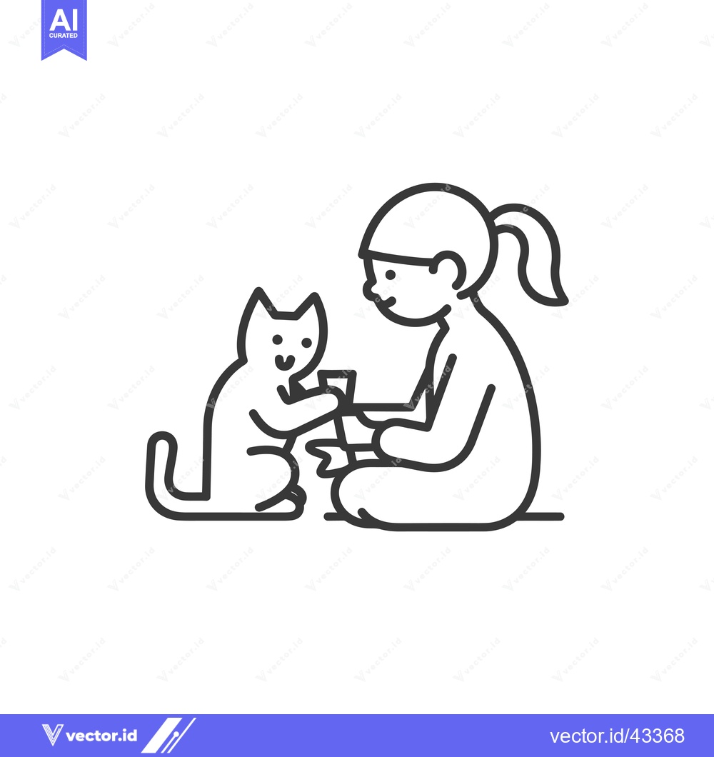 Premium Vector dari Girl Sitting with a Cat Reaching Out to Her