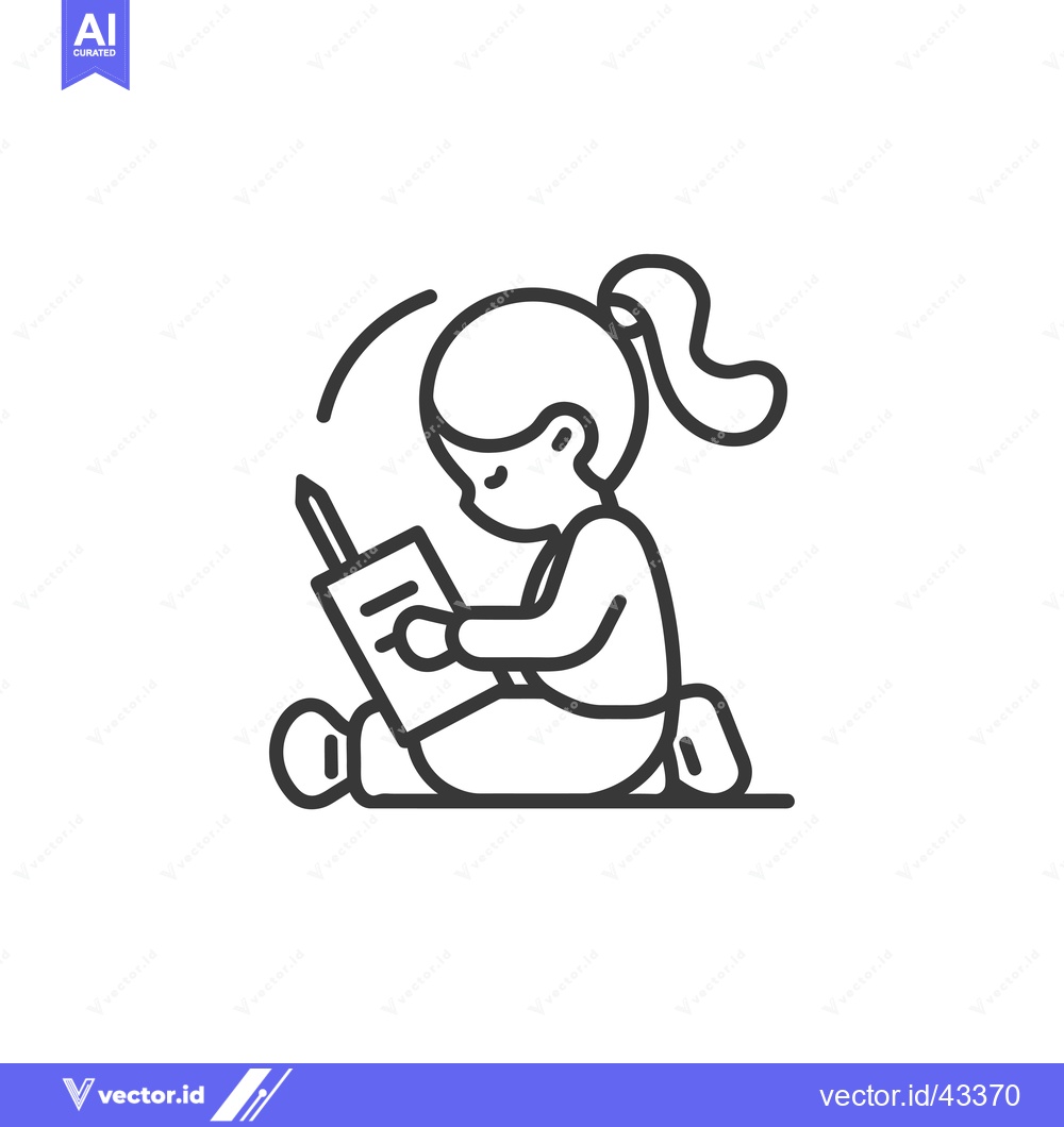 Premium Vector of Girl sitting with her legs crossed, reading a book with a pencil