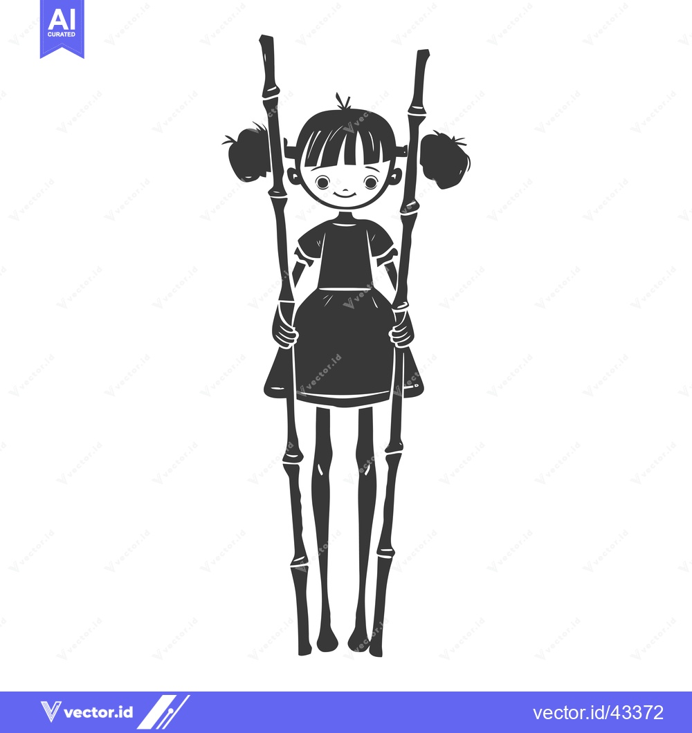 Premium Vector of Girl Standing on Two Tall Sticks with a Happy Expression