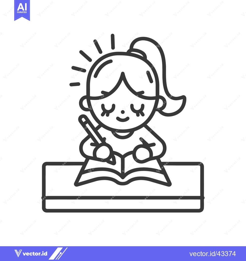 Premium Vector of Girl Student Studying with Pencil and Book