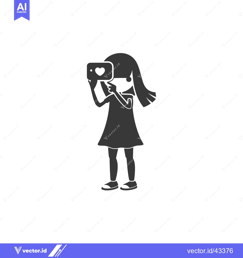 Premium Vector of Girl Taking a Selfie with a Phone Featuring a Heart Icon