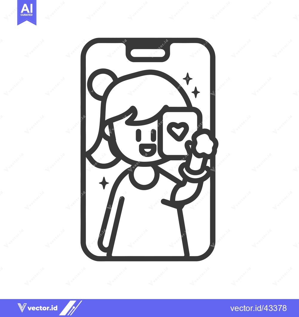 Premium Vector dari Girl taking a selfie with a smartphone and a heart card