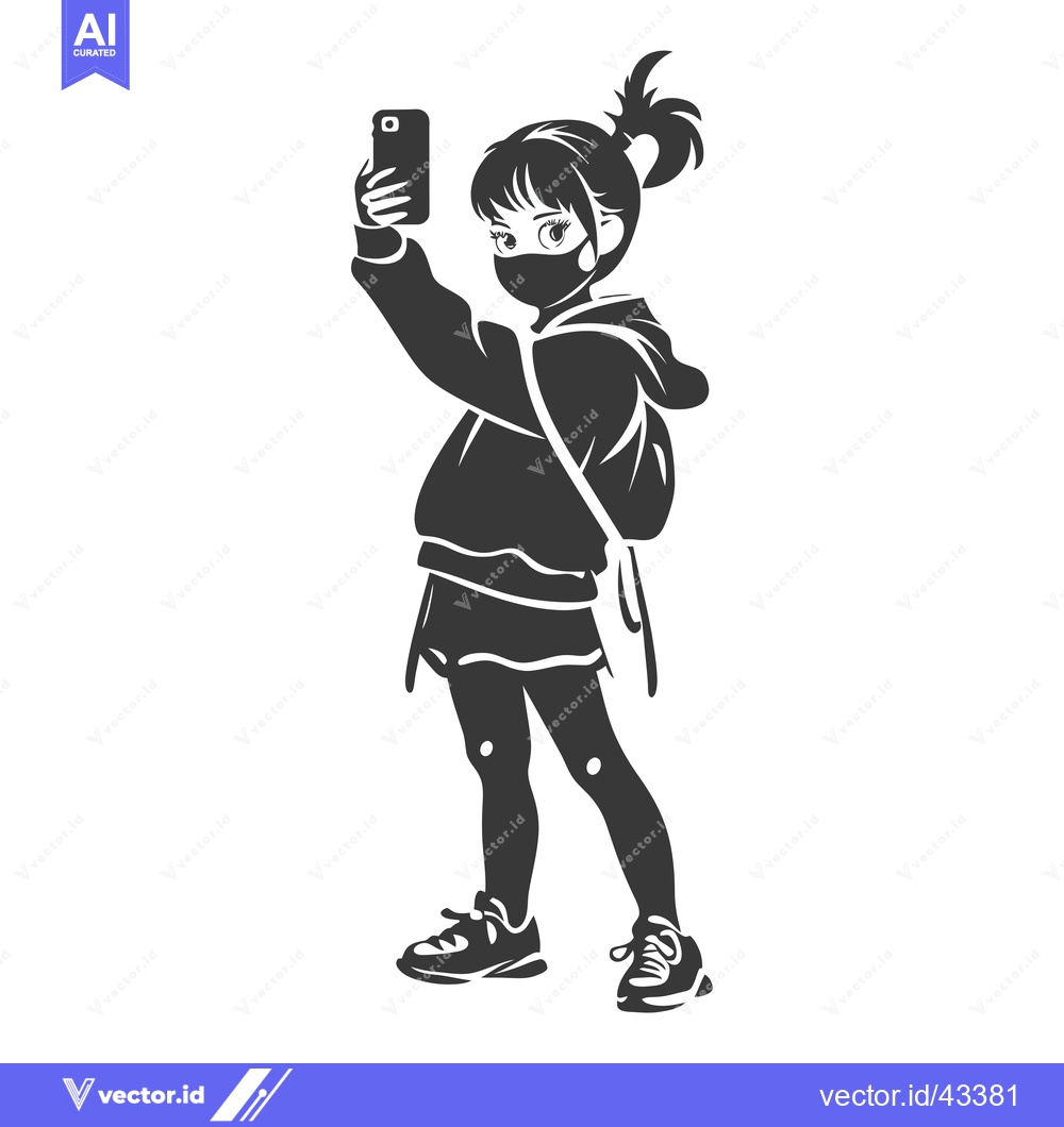 Premium Vector dari Girl Taking Selfie with Smartphone While Wearing Face Mask