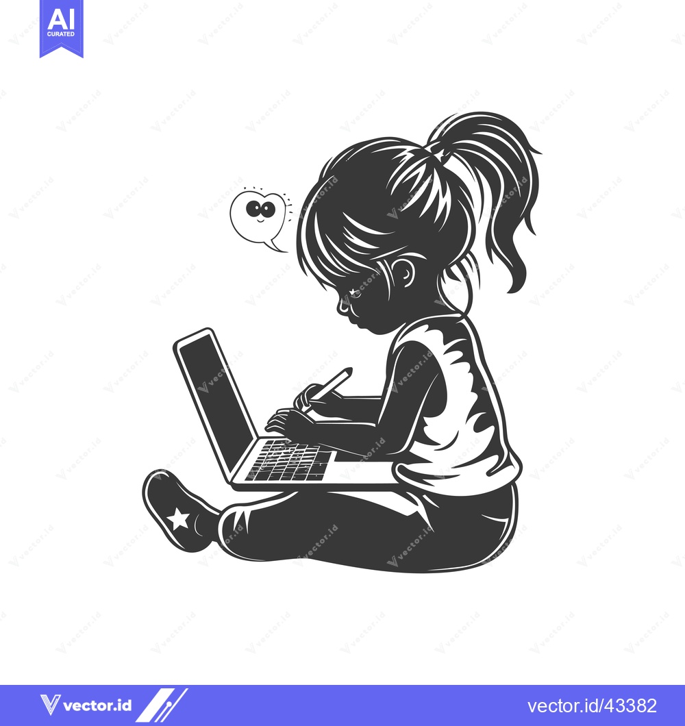 Premium Vector dari Girl Using a Laptop with a Stylus