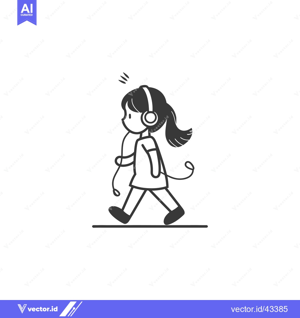 Premium Vector dari Girl Walking While Listening to Music Through Headphones