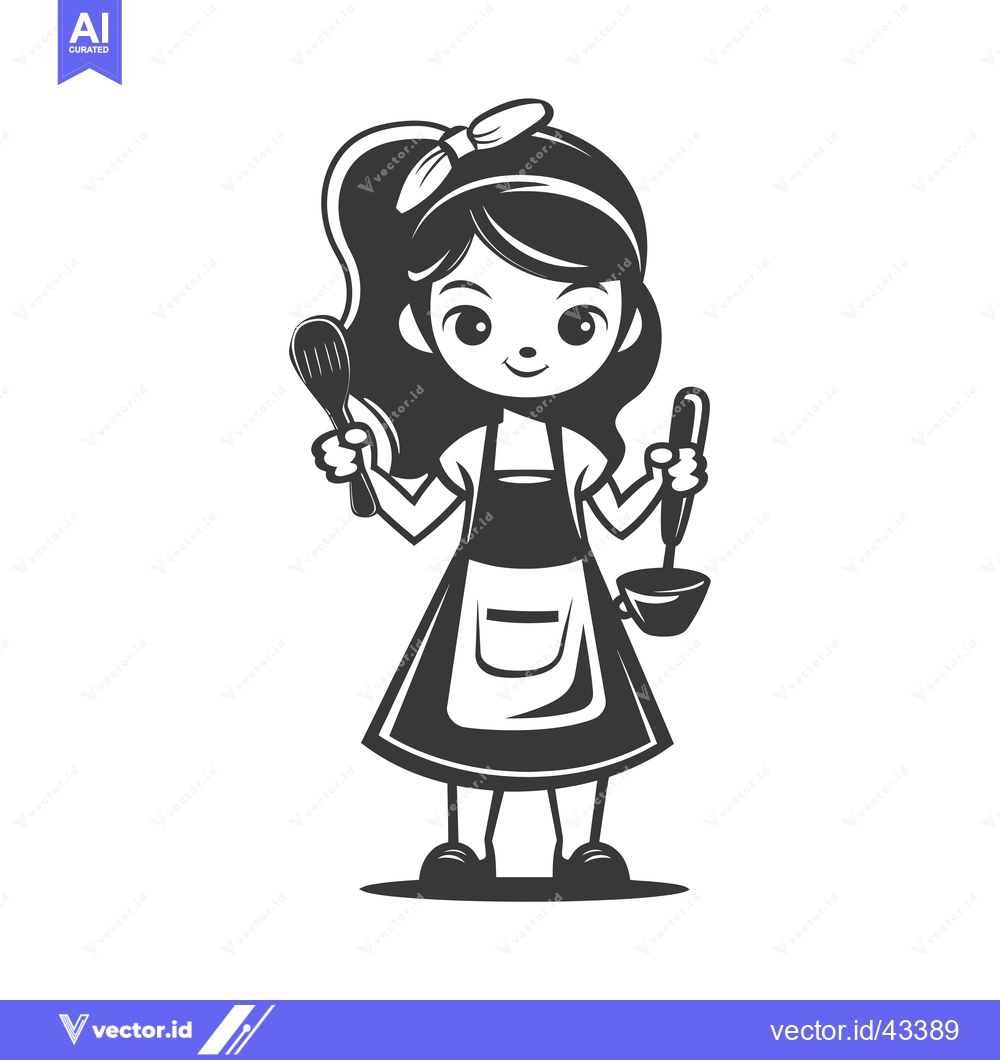 Premium Vector dari Girl Wearing Apron Holding Cooking Utensils