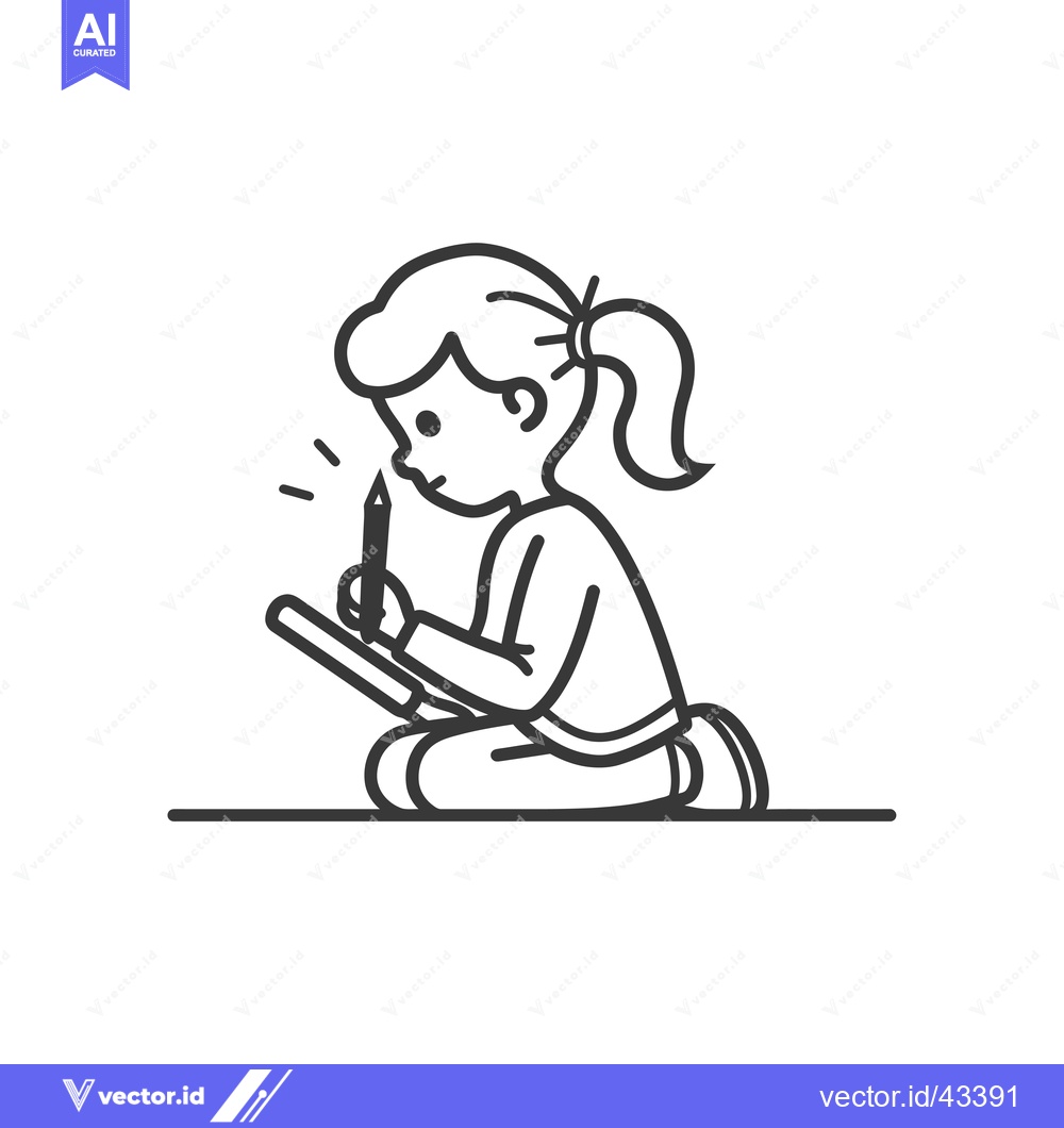 Premium Vector dari Girl with a pencil and paper sitting on the floor