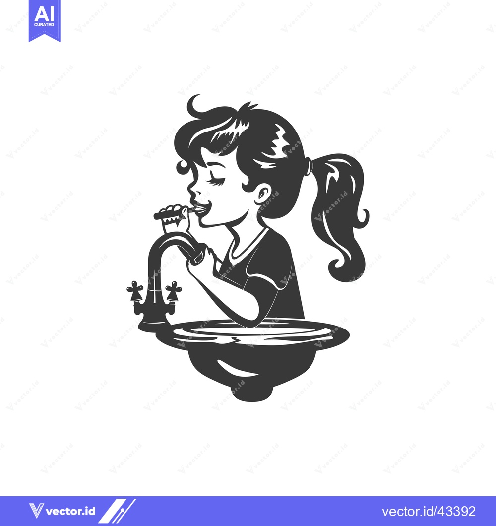 Premium Vector dari Girl with a ponytail brushing her teeth in a bathroom sink