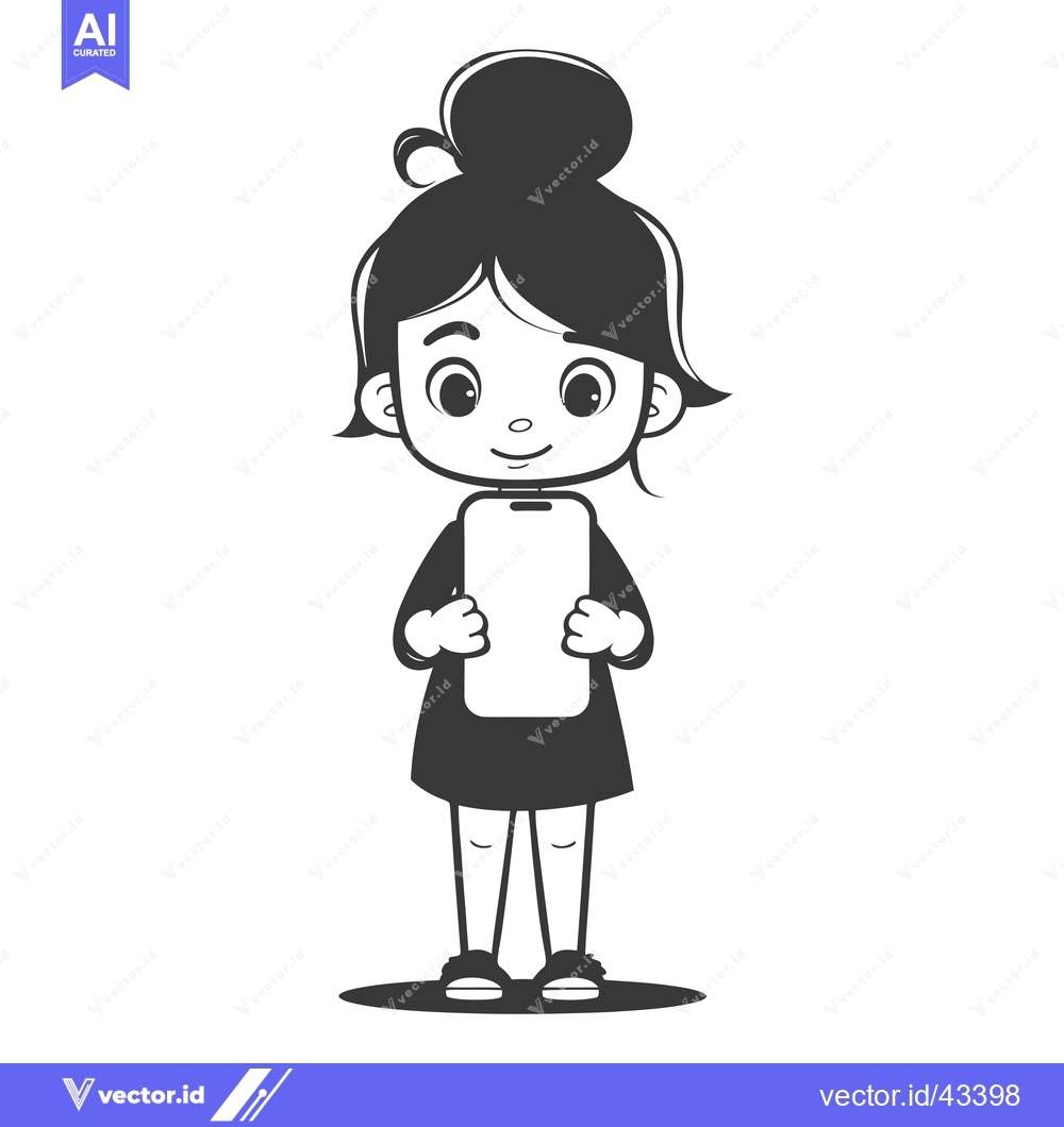 Premium Vector of Girl with bun holding a smartphone in her hands