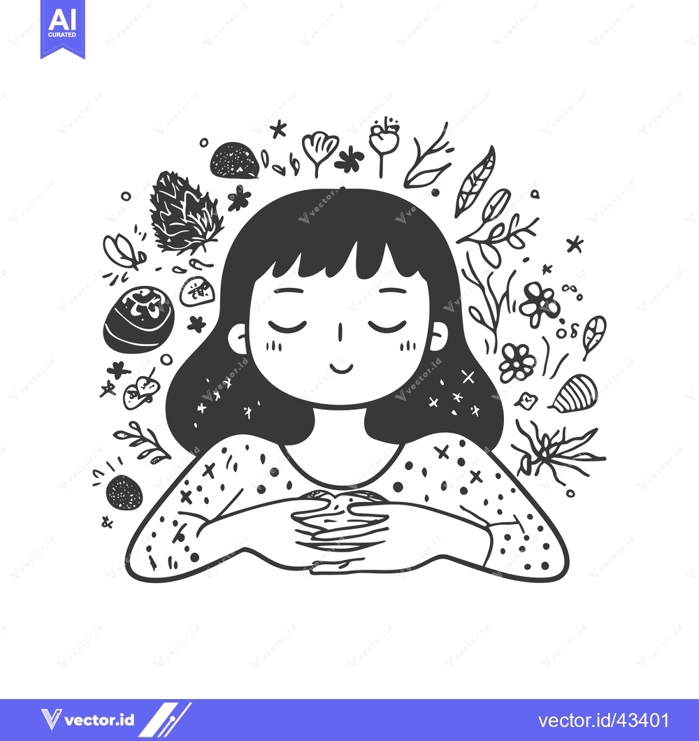 Premium Vector of Girl with closed eyes surrounded by floral elements