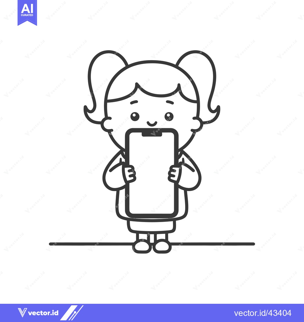 Premium Vector dari Girl with Pigtails Holding a Smartphone