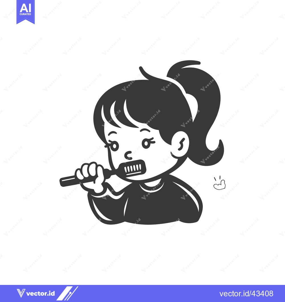 Premium Vector of Girl with ponytail brushing her teeth