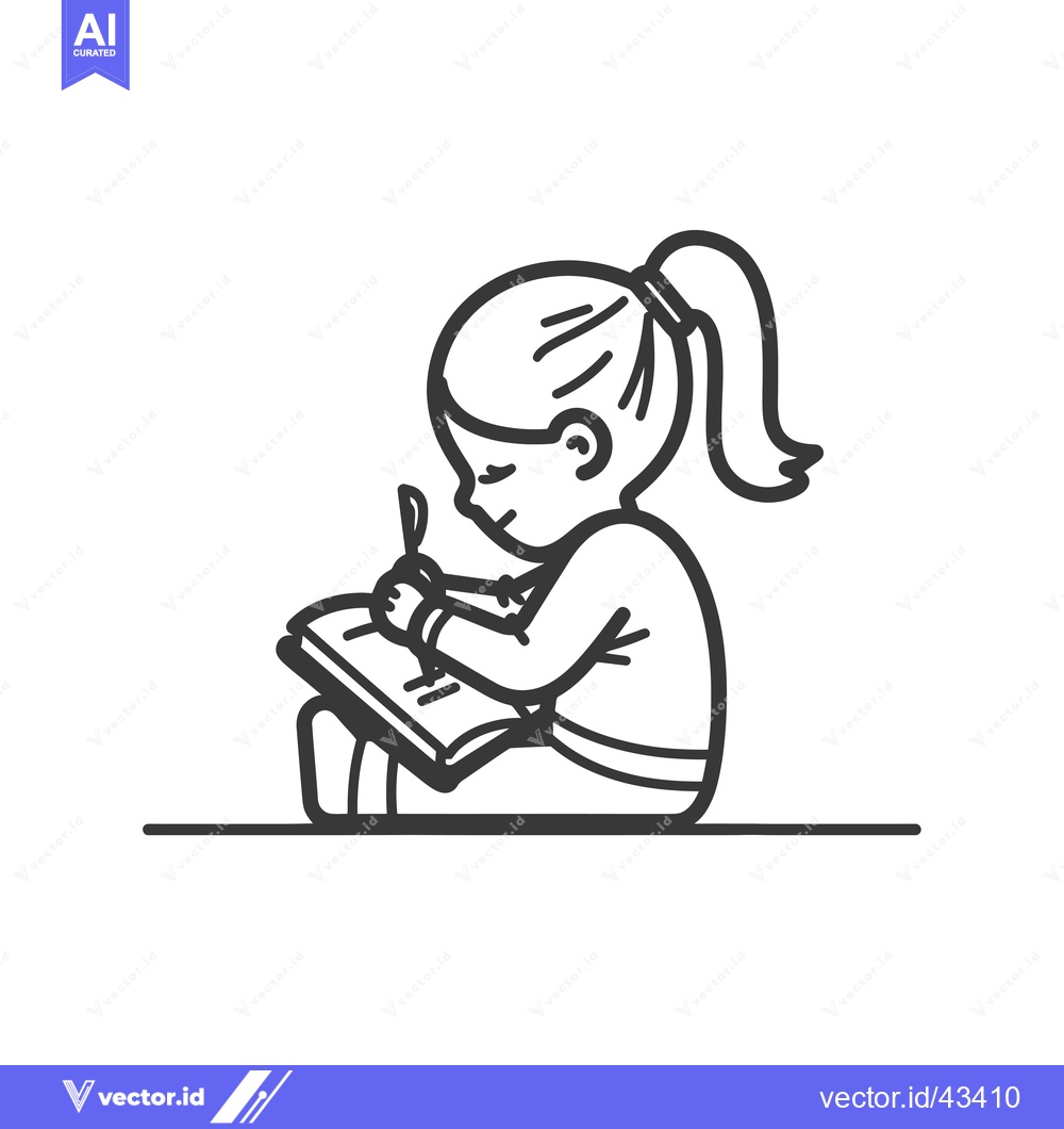 Premium Vector of Girl with Ponytail Writing in a Notebook
