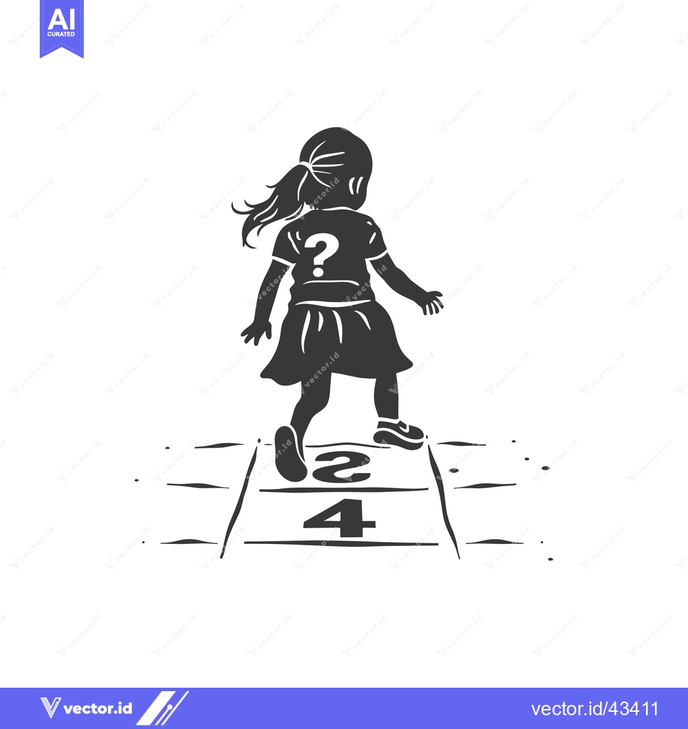 Premium Vector of Girl with Question Mark on Shirt Playing Hopscotch