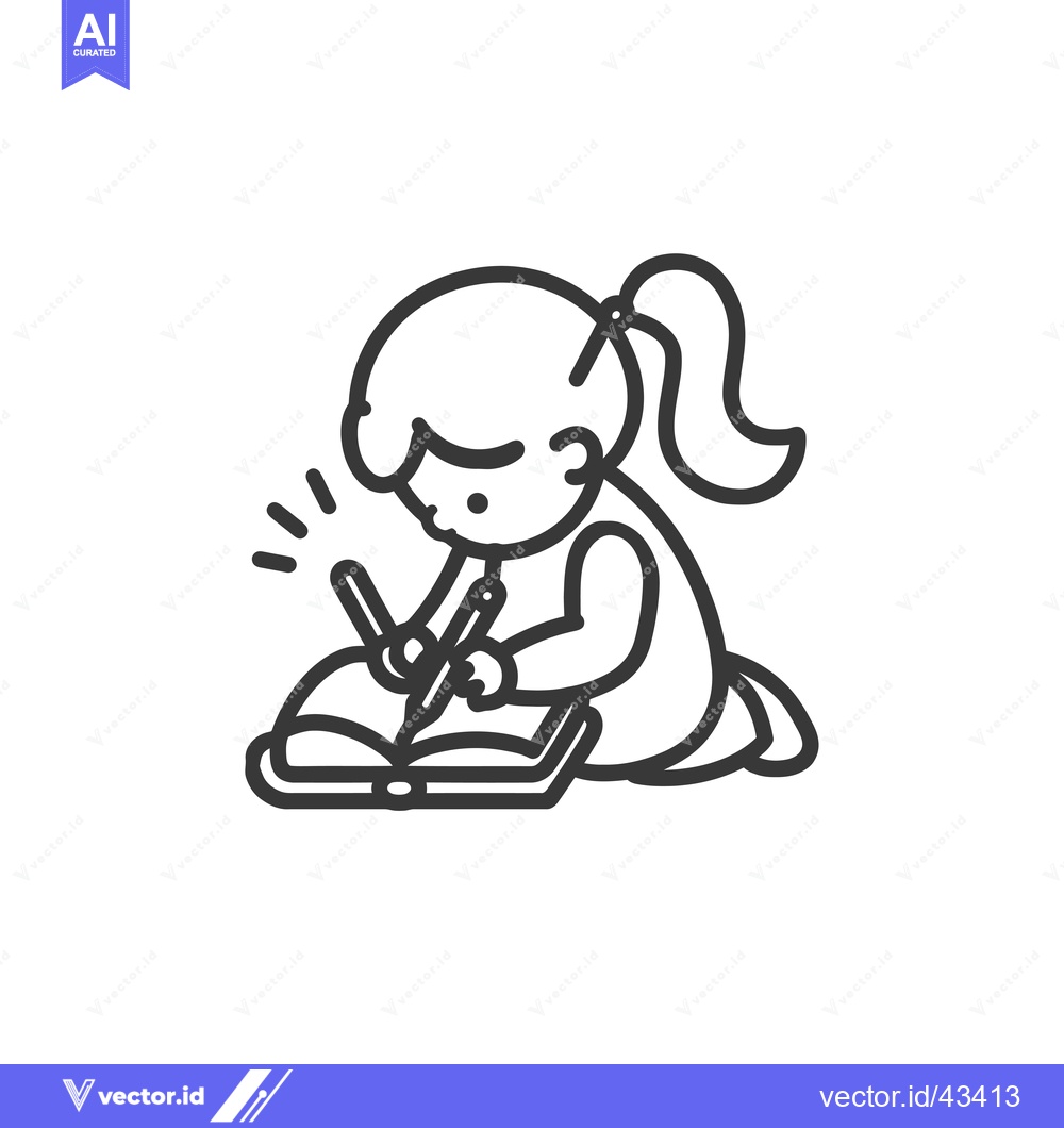 Premium Vector dari Girl Writing in a Book with a Pencil