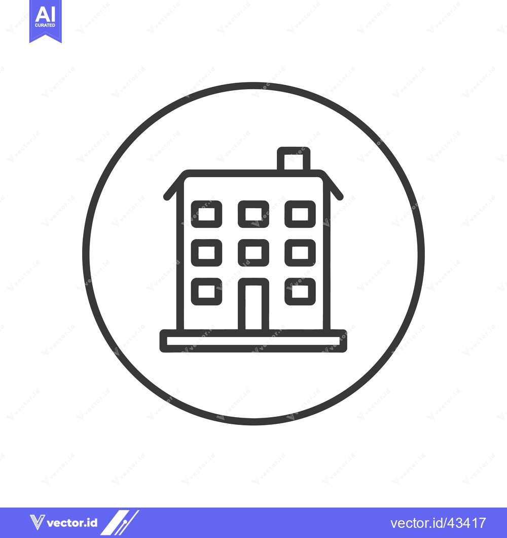 Premium Vector of Minimalist Building Icon: Two-Story Structure with Chimney in Circle