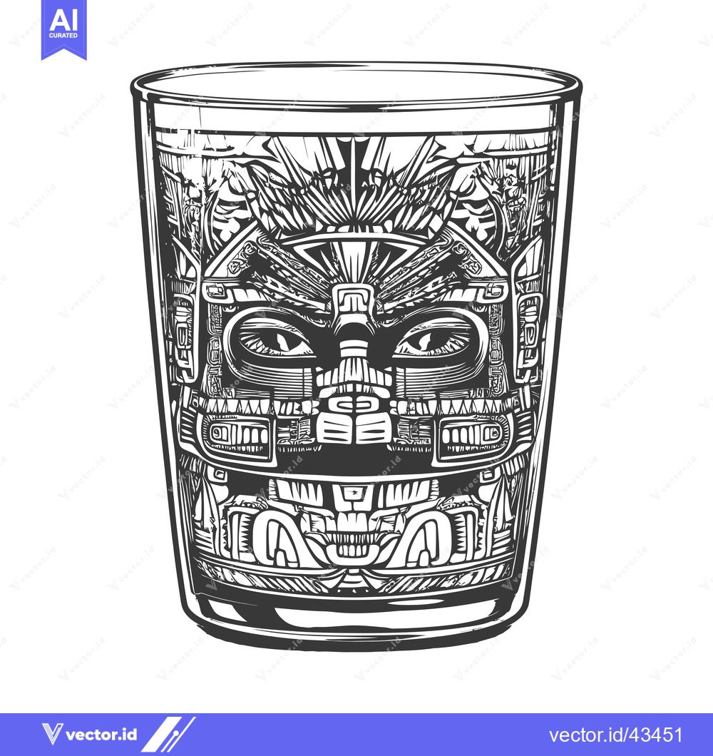 Premium Vector dari Glass with Ornate Inca Design Depicting a Face