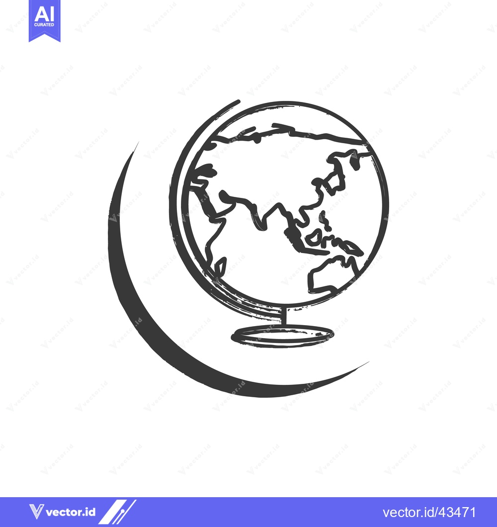 Premium Vector dari Stylized Globe Sketch with Crescent Moon Shape, Black and White Illust