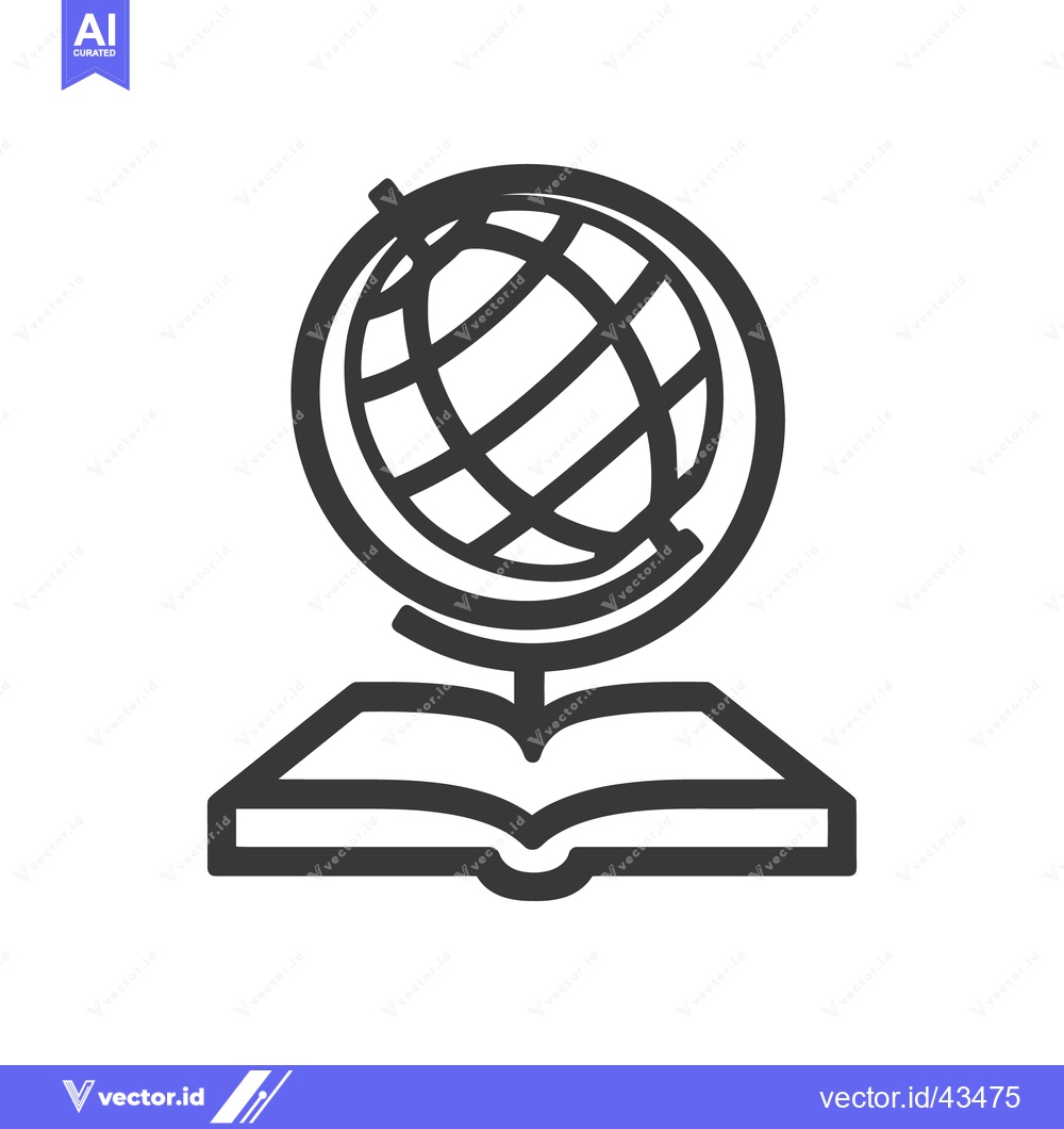 Premium Vector of Globe on Open Book: Minimalist Icon of Knowledge and Exploration