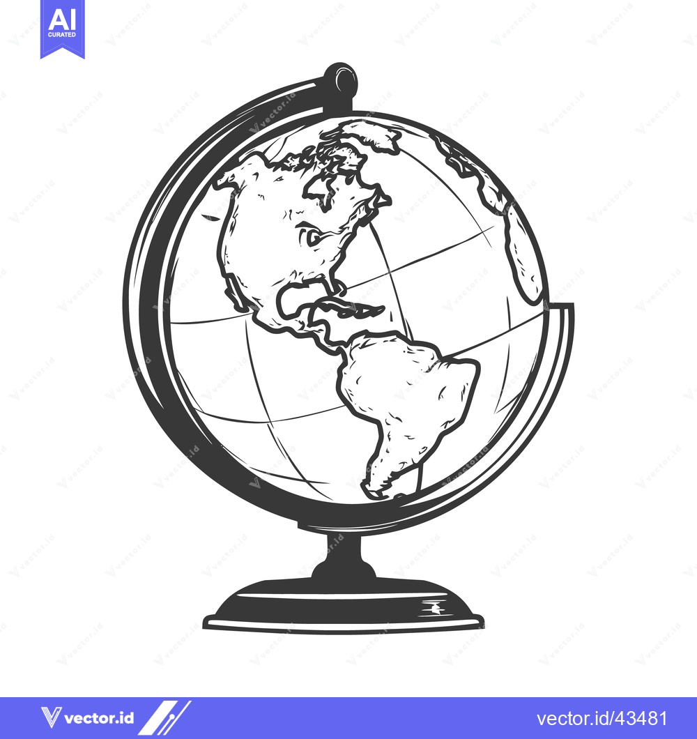 Premium Vector dari A detailed drawing of a globe on a sturdy stand