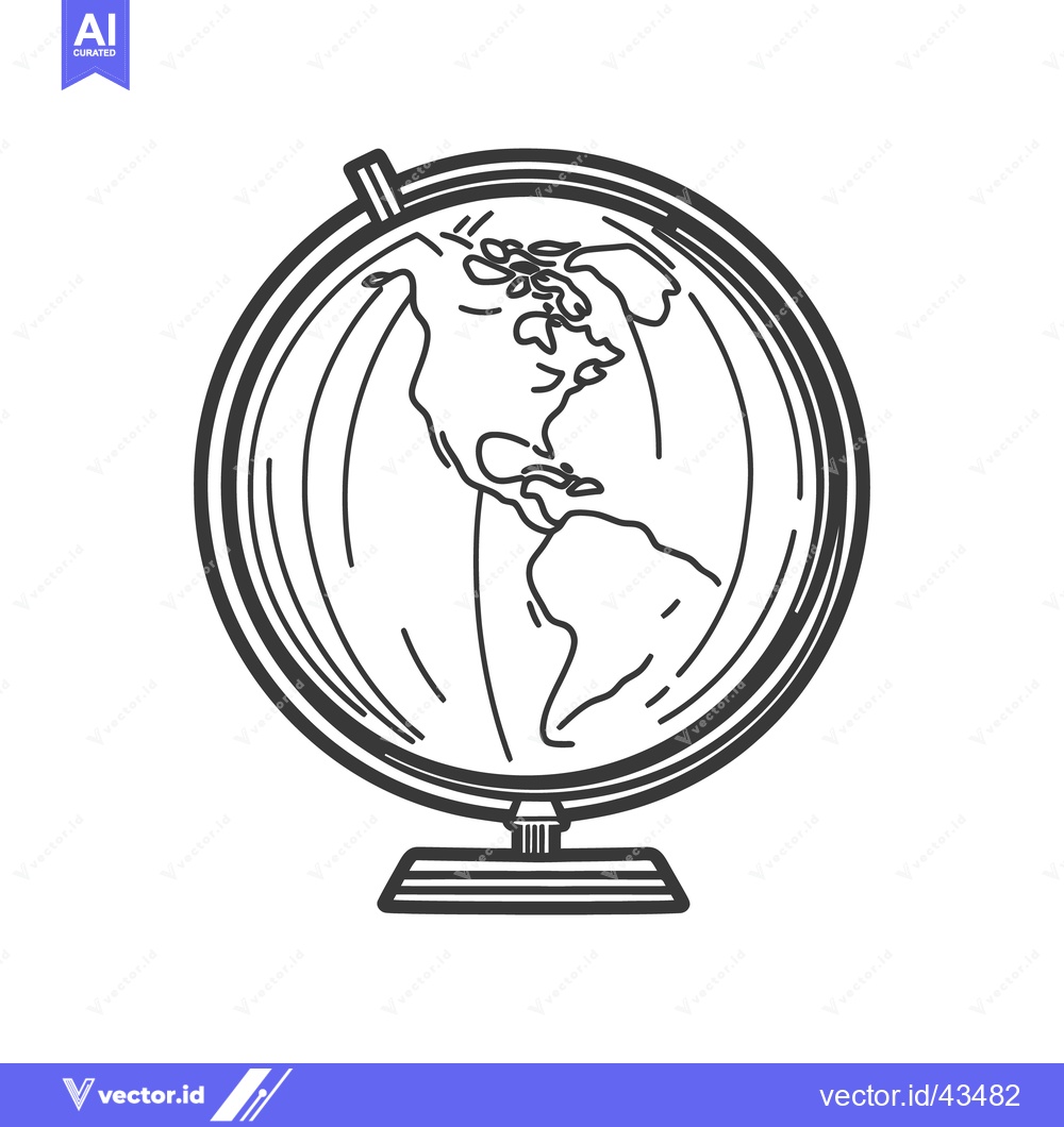 Premium Vector dari Simple line drawing depicts a globe on its stand