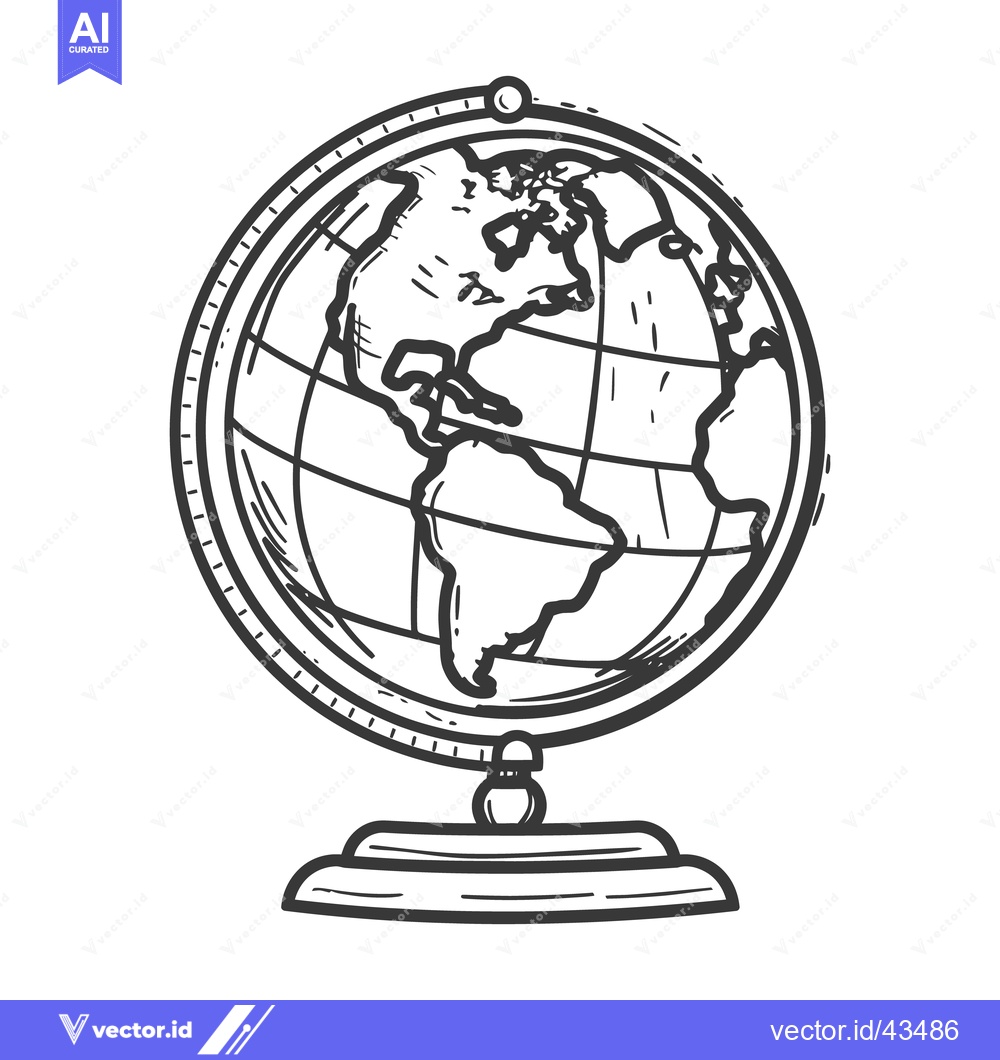 Premium Vector dari Detailed hand drawn monochrome globe illustration on a stand