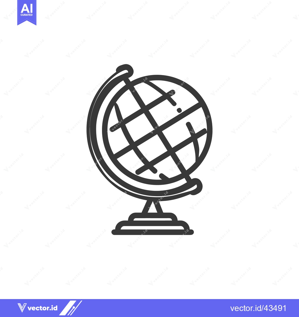 Premium Vector of Minimalist Globe Icon: Stylized World Map on Stand, Black and White De
