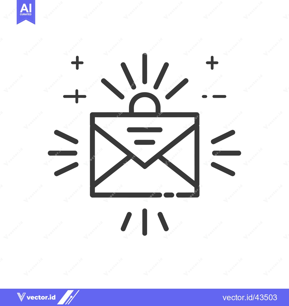 Premium Vector of Glowing Envelope with Sunburst and Plus Signs