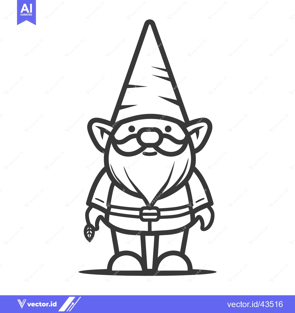 Premium Vector of A Friendly Standing Garden Gnome Wearing a Tall Pointed Hat