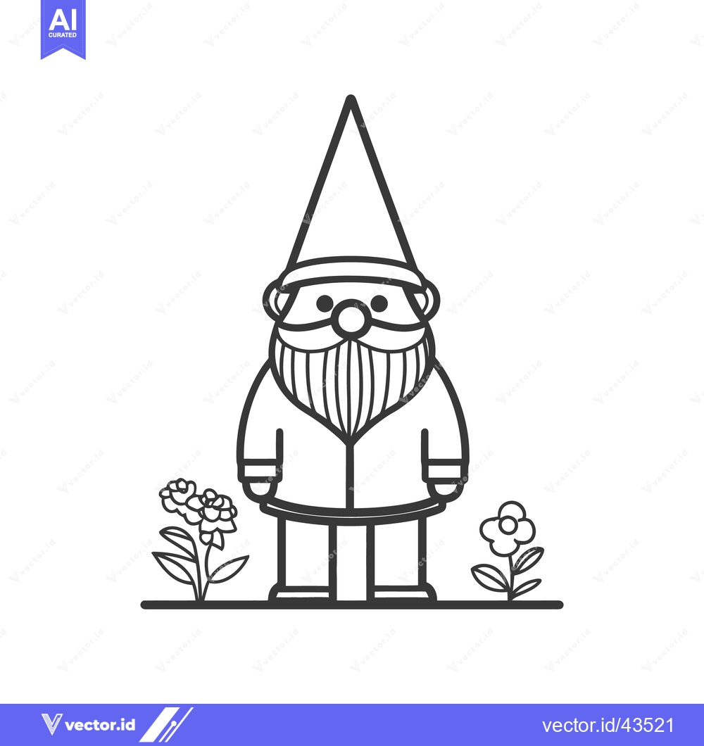 Premium Vector dari A cartoon image of a garden gnome standing between flowers