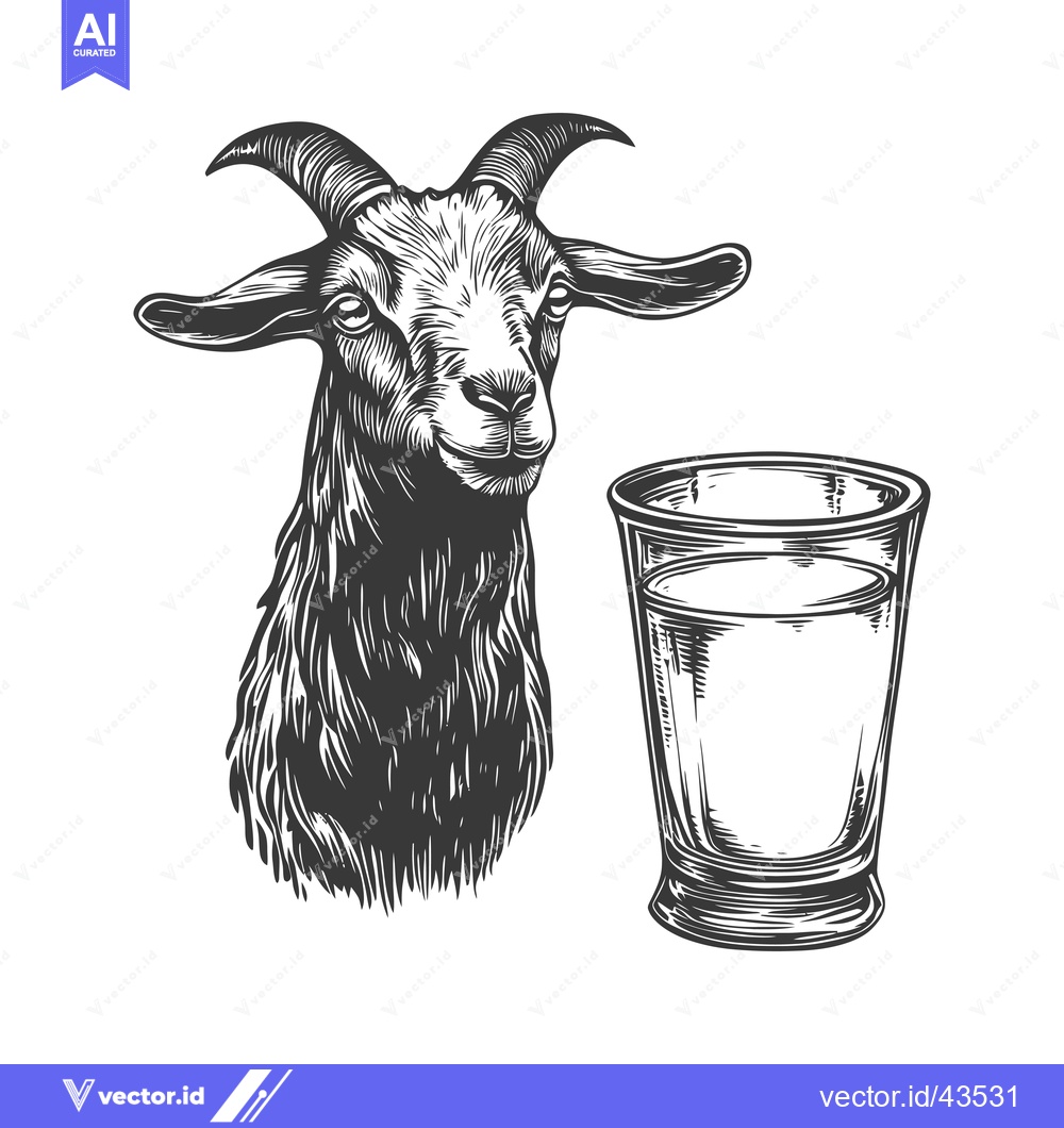 Premium Vector dari Goat Head and Glass of Milk Illustration