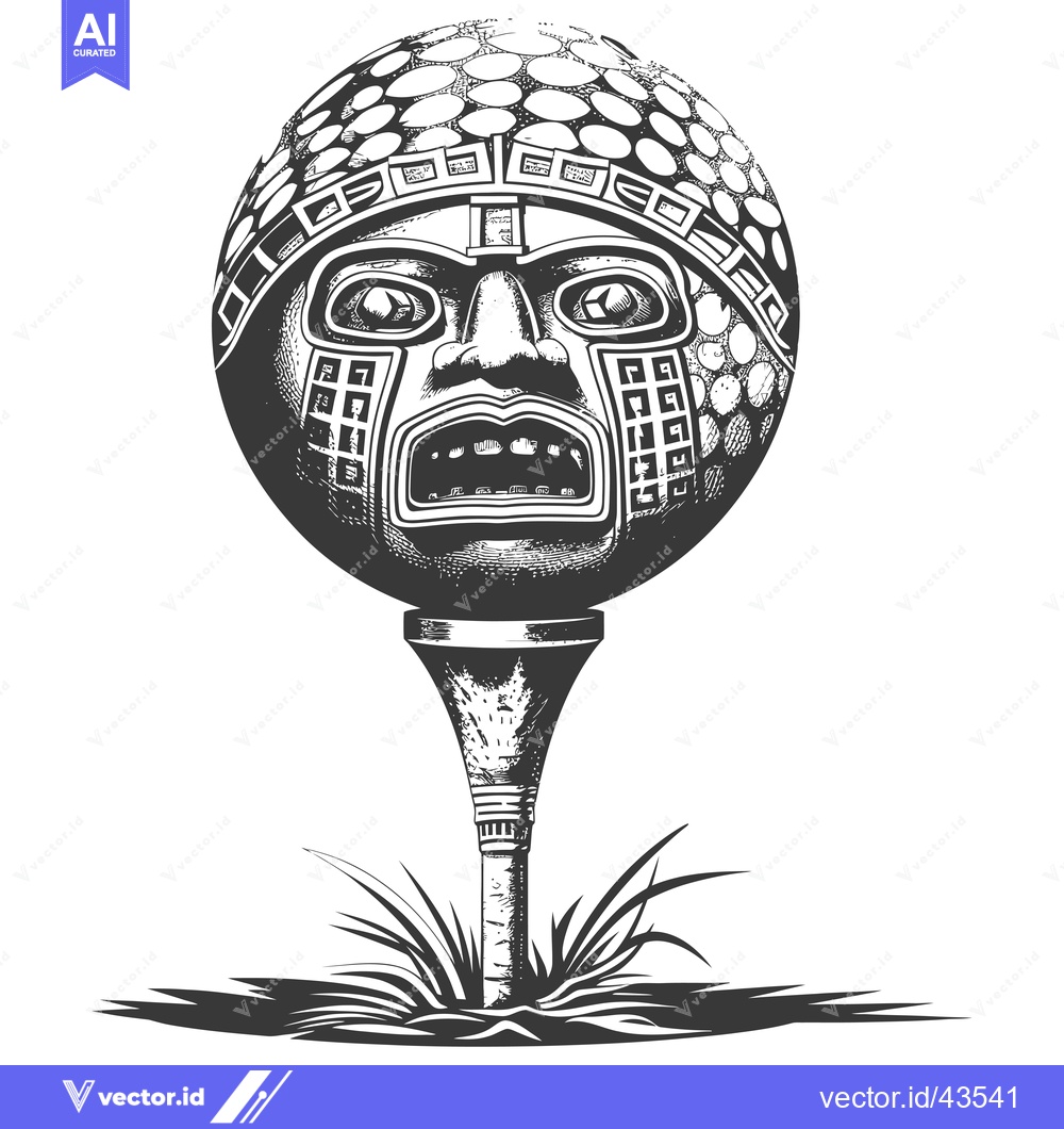 Premium Vector of Golf Ball with Mayan Mask Design on Tee