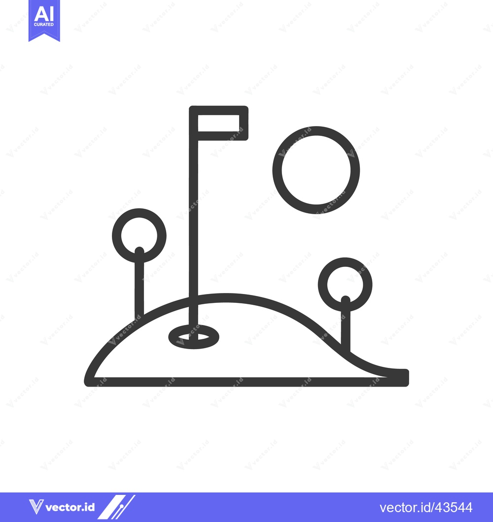 Premium Vector dari Minimalist Golf Course Icon with Flag, Ball, and Tees on Green