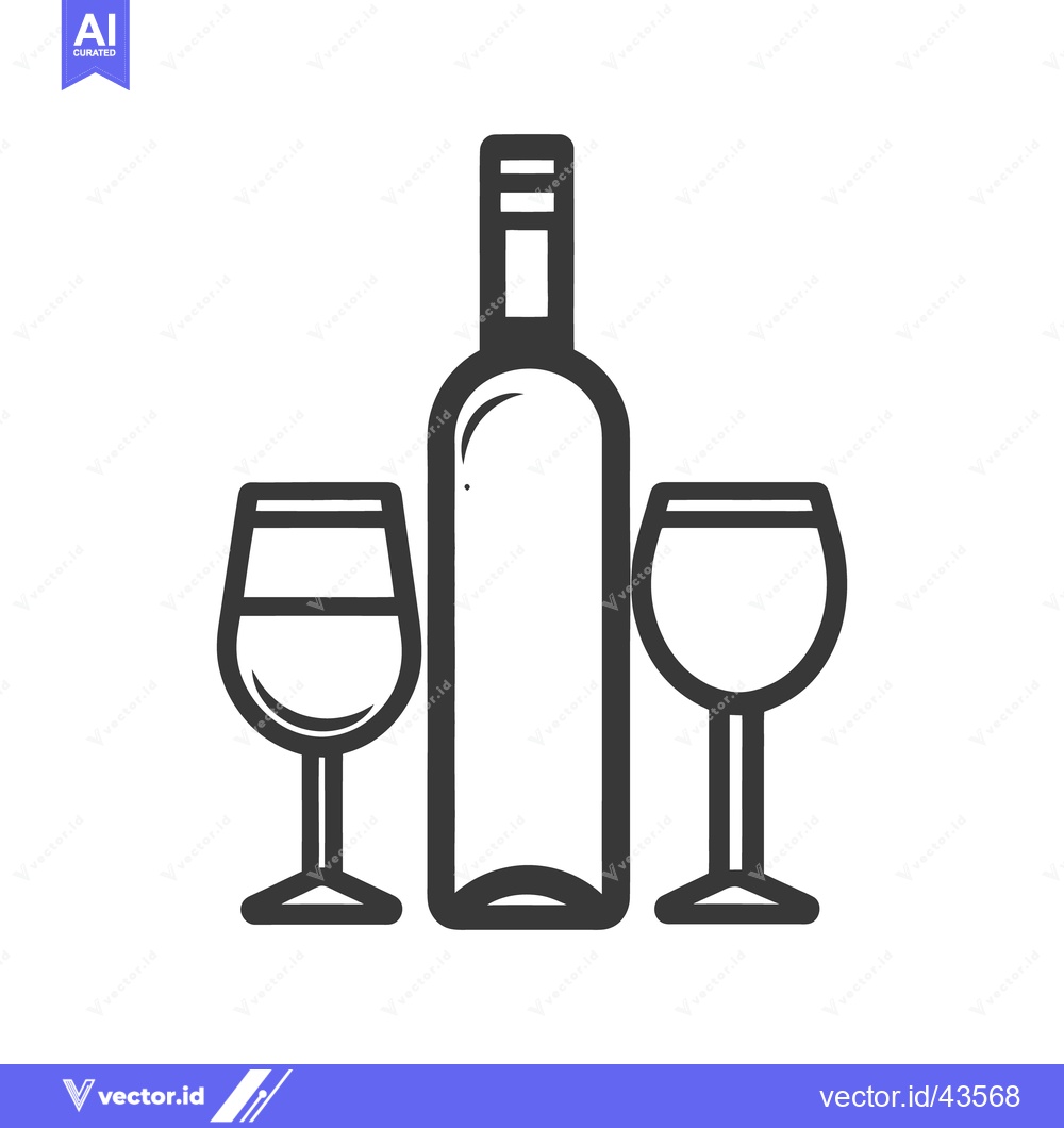 Premium Vector dari A depiction of a wine bottle between two stemmed wine glasses