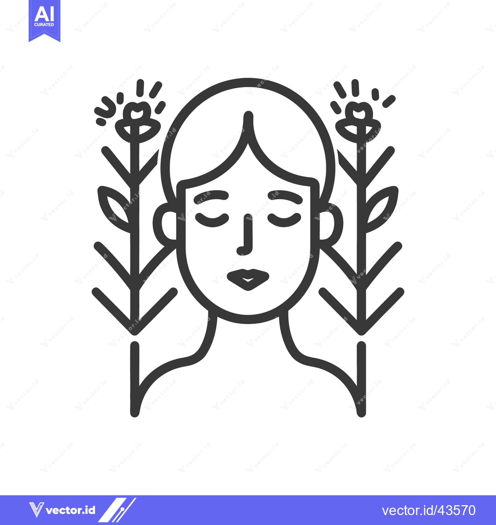 Premium Vector dari A calm serene woman with flowers drawn in black lines