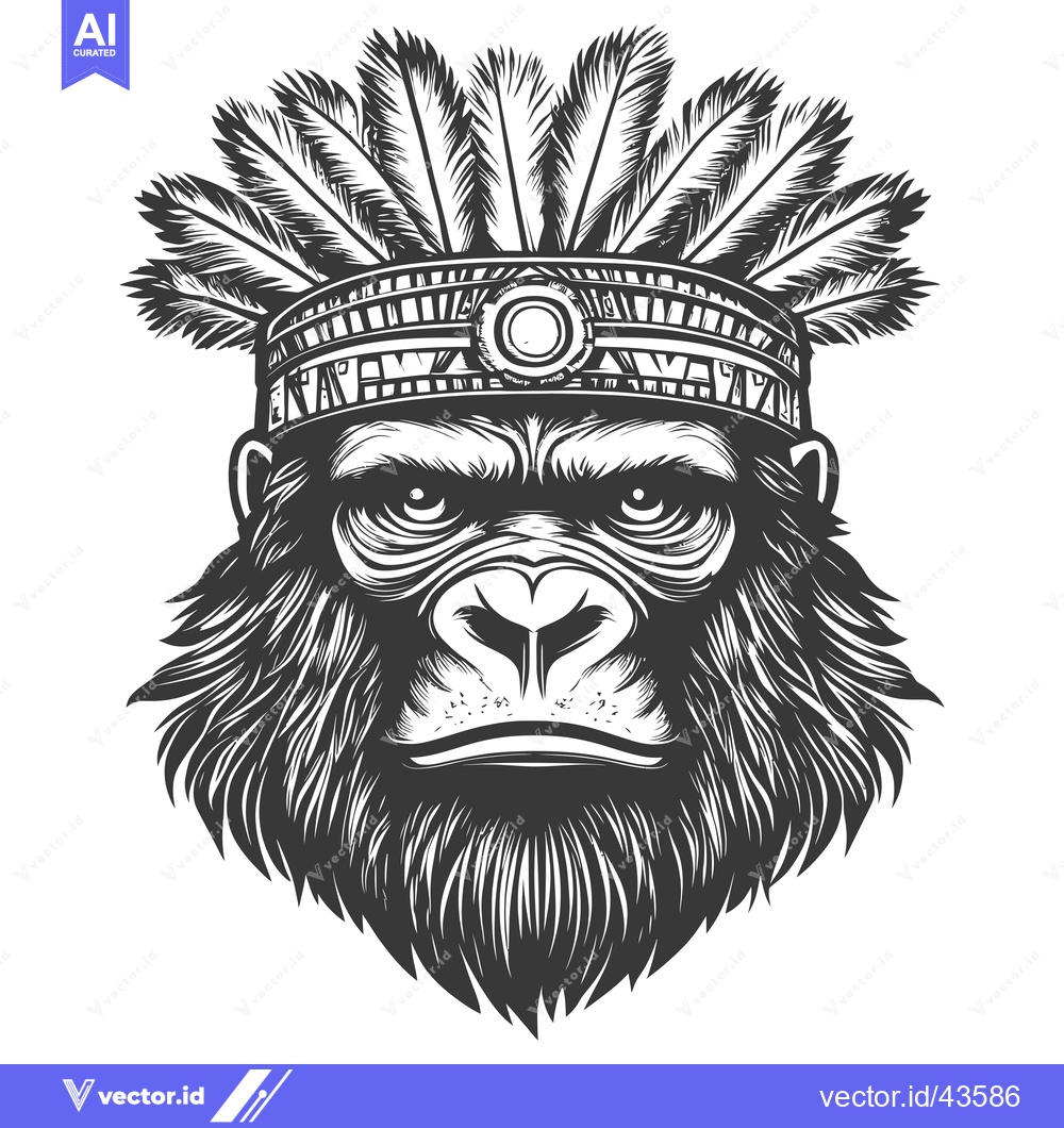 Premium Vector dari Gorilla Head Wearing Native American Headdress