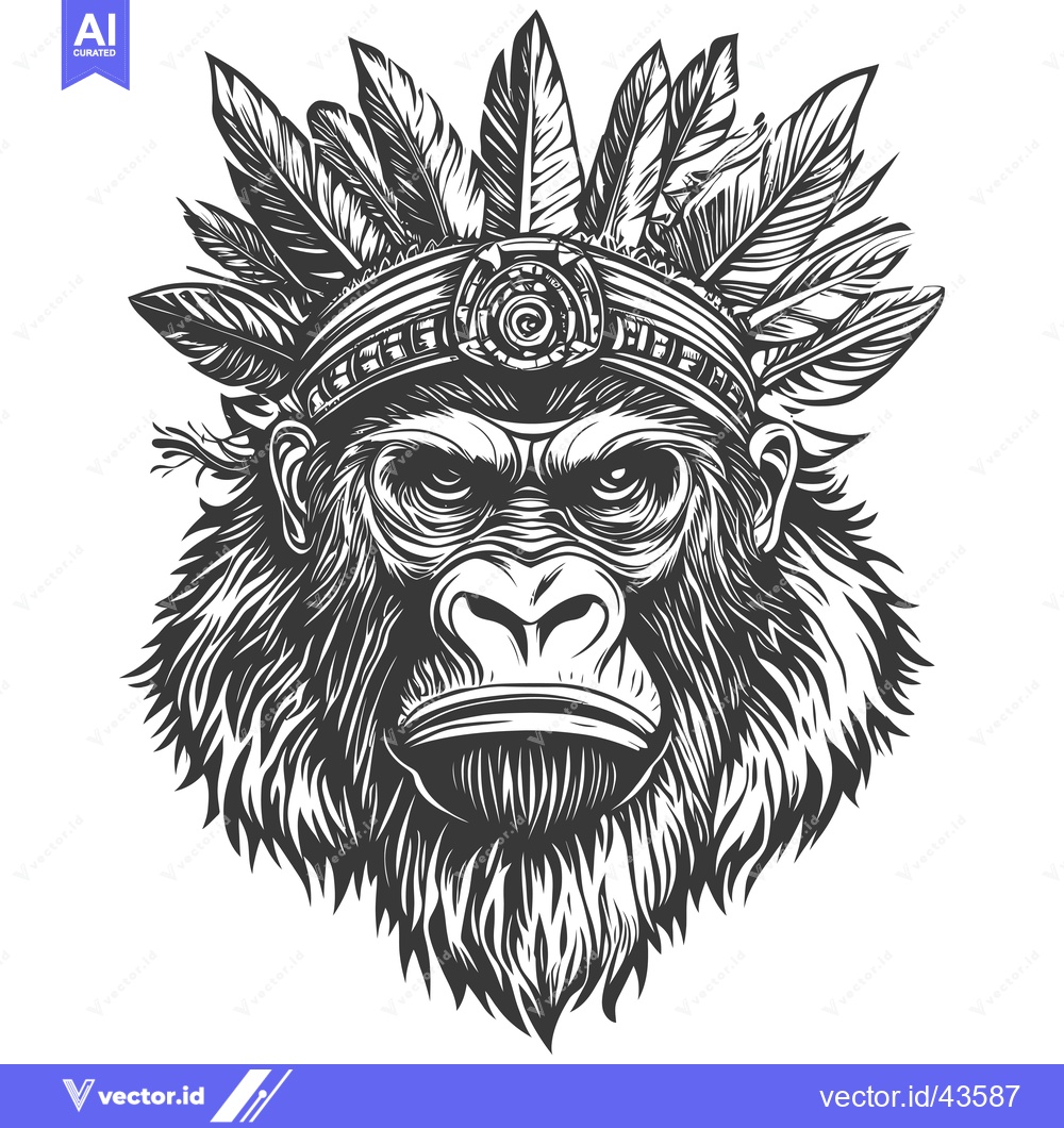 Premium Vector of Gorilla Head with Feather Headdress