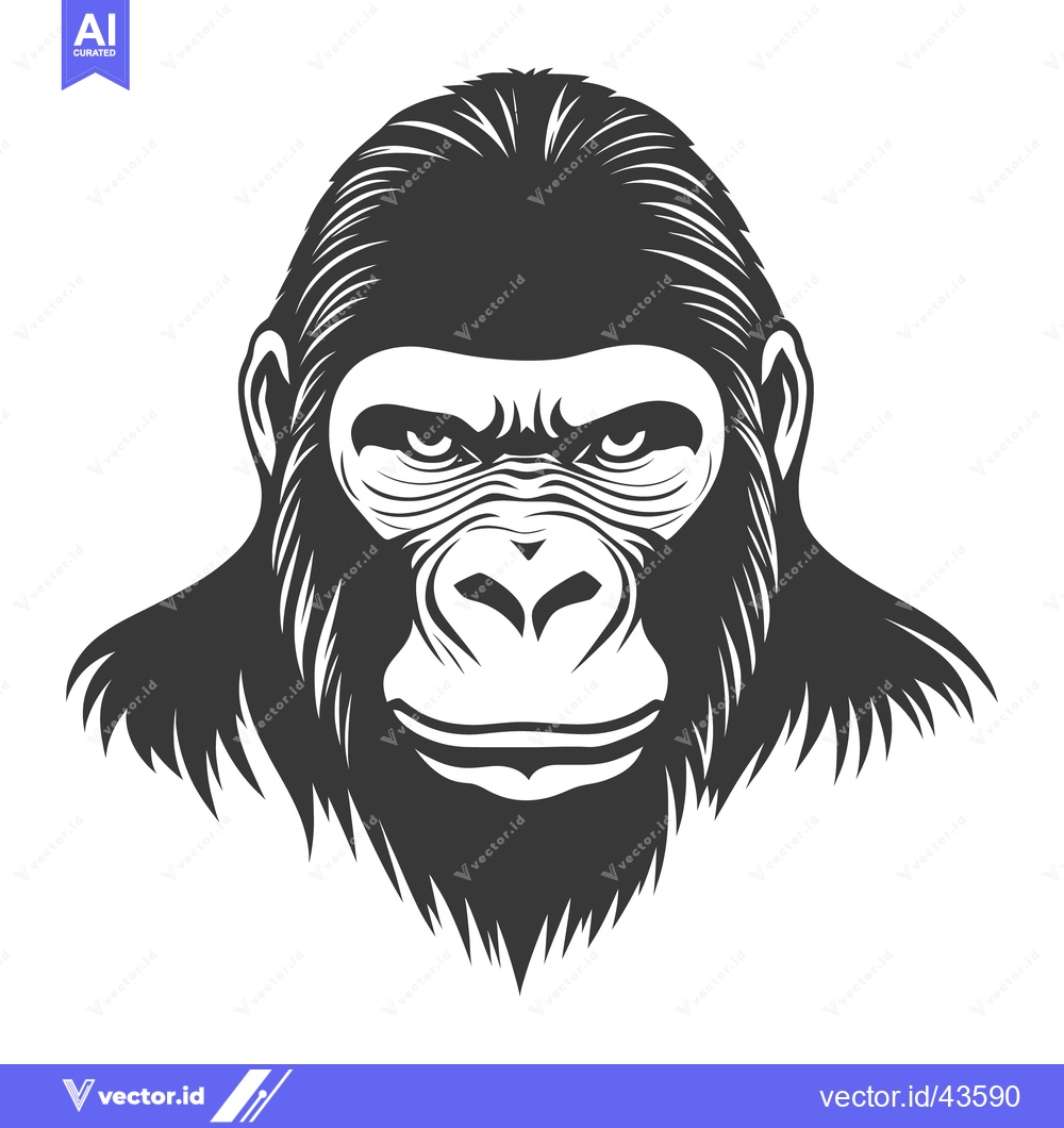 Premium Vector dari A detailed black and white illustration of a gorilla face