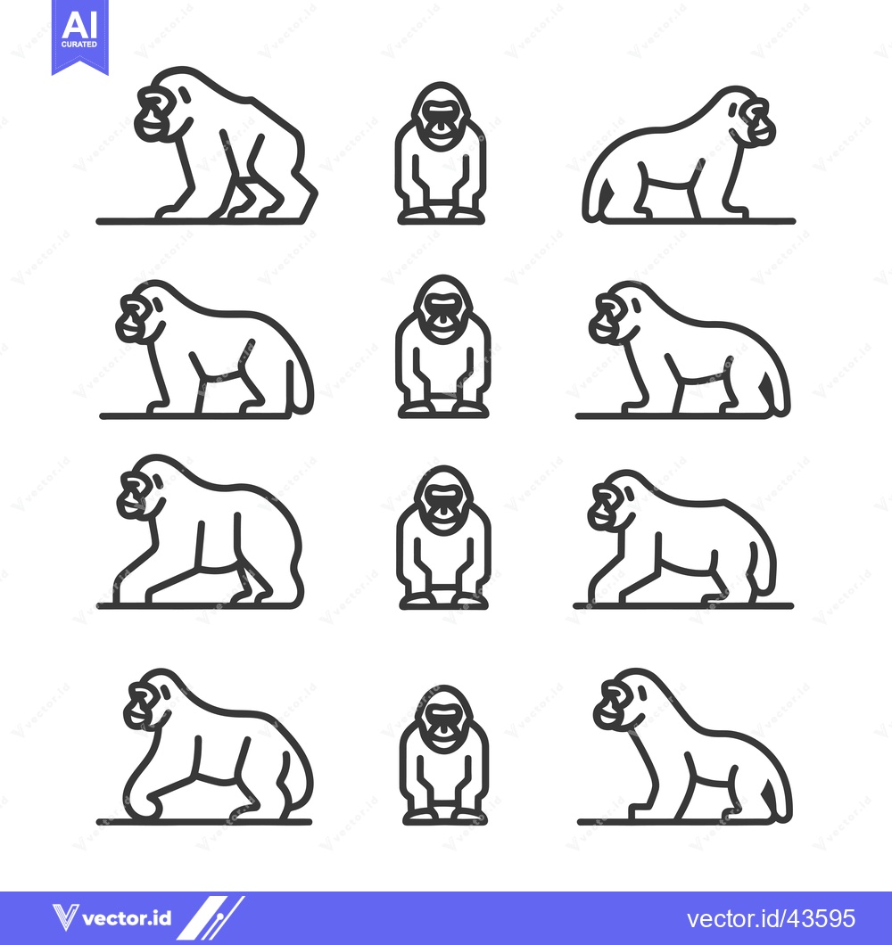 Premium Vector of Gorilla Outline Icons in Different Poses