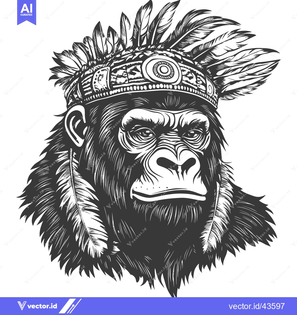 Premium Vector dari Gorilla Wearing a Native American Headdress with Feathers