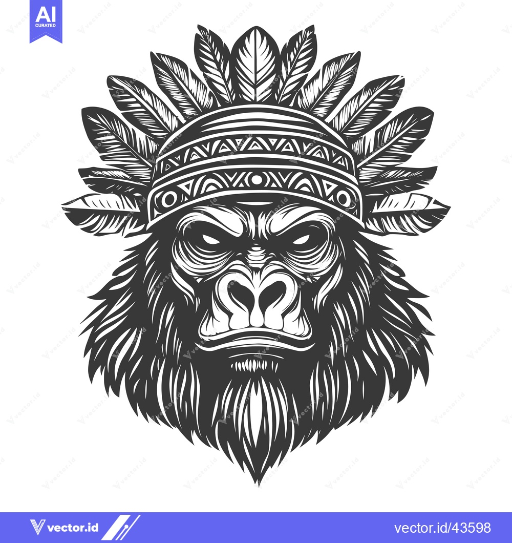 Premium Vector dari Gorilla with Feathers Headdress
