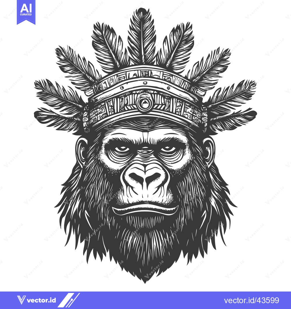 Premium Vector dari Gorilla with Feathers Headress
