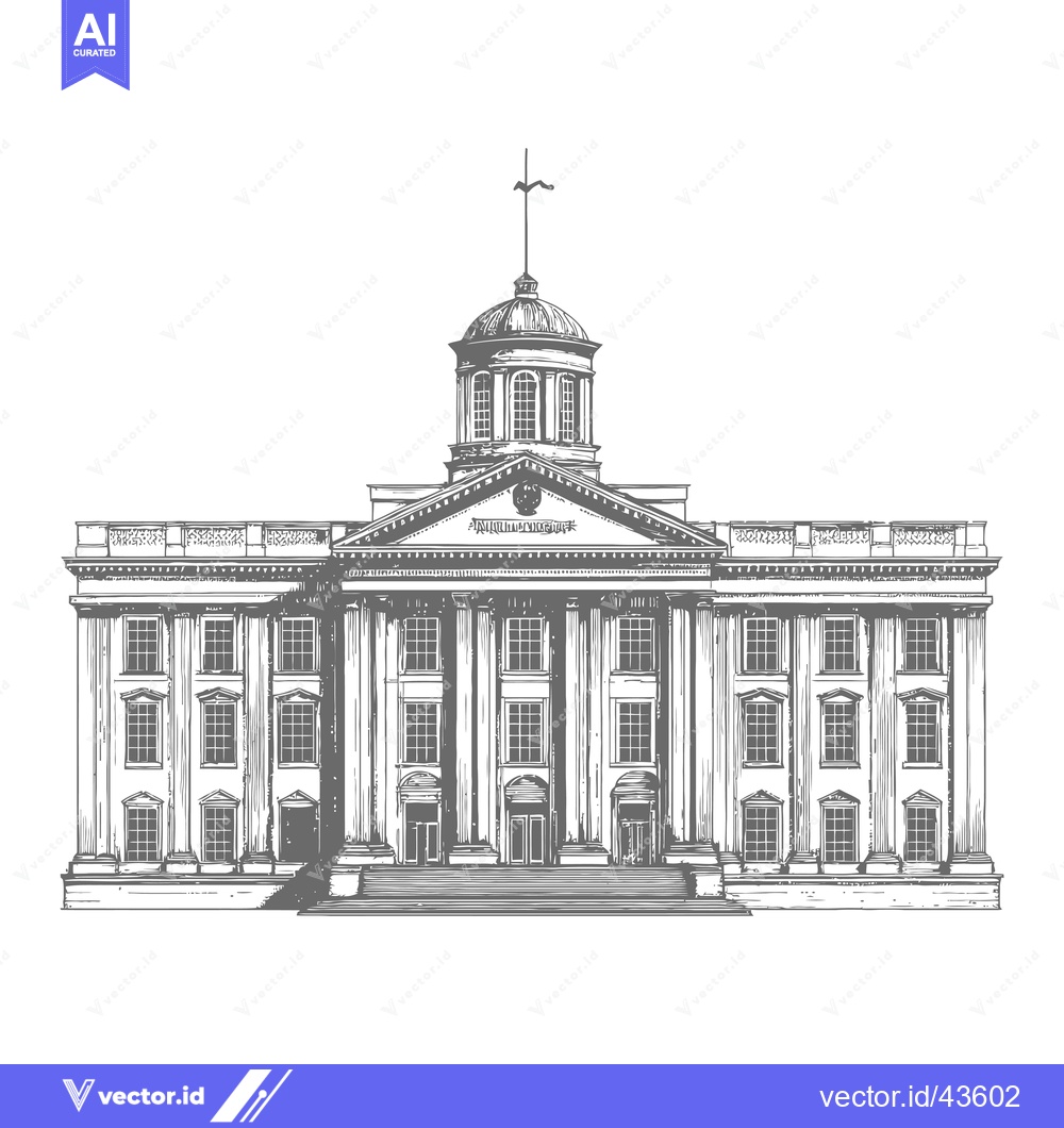 Premium Vector of Neoclassical Government Building Architectural Drawing