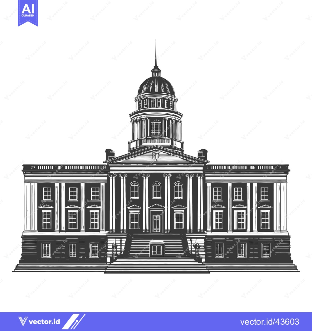 Premium Vector dari Grand Classical Building Architectural Drawing Illustration