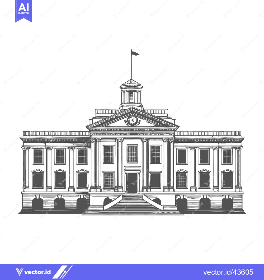 Premium Vector of Grand Classical Building with Columns and Flag